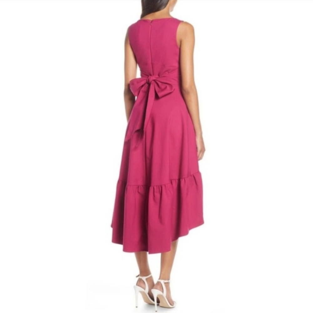 Mark & James Badgley Mischka Hot Pink Asymmetrical Hem Dress Midi Size 8 Pockets - Picture 12 of 12